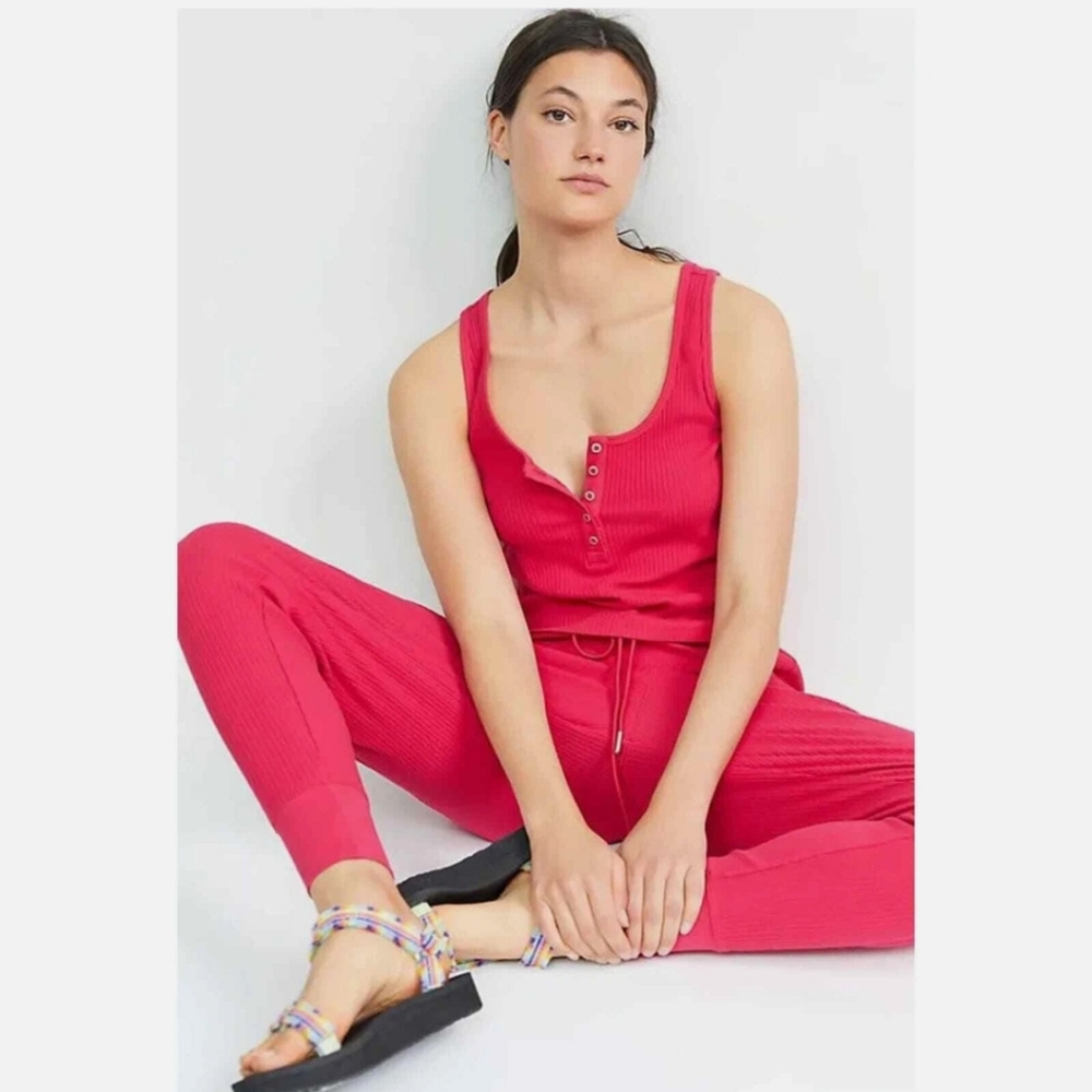 Anthropologie Daily Practice Hot Pink Tank Lounge Set Size L
